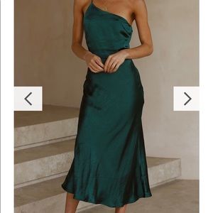 Emerald green silk midi dress